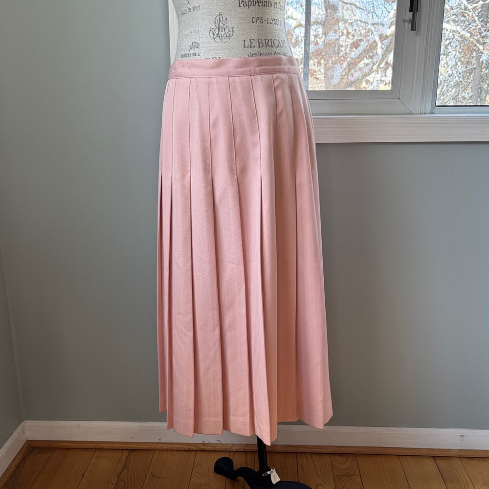 Vintage pink houndstooth‎ drop waist pleated pink midi long skirt size 14